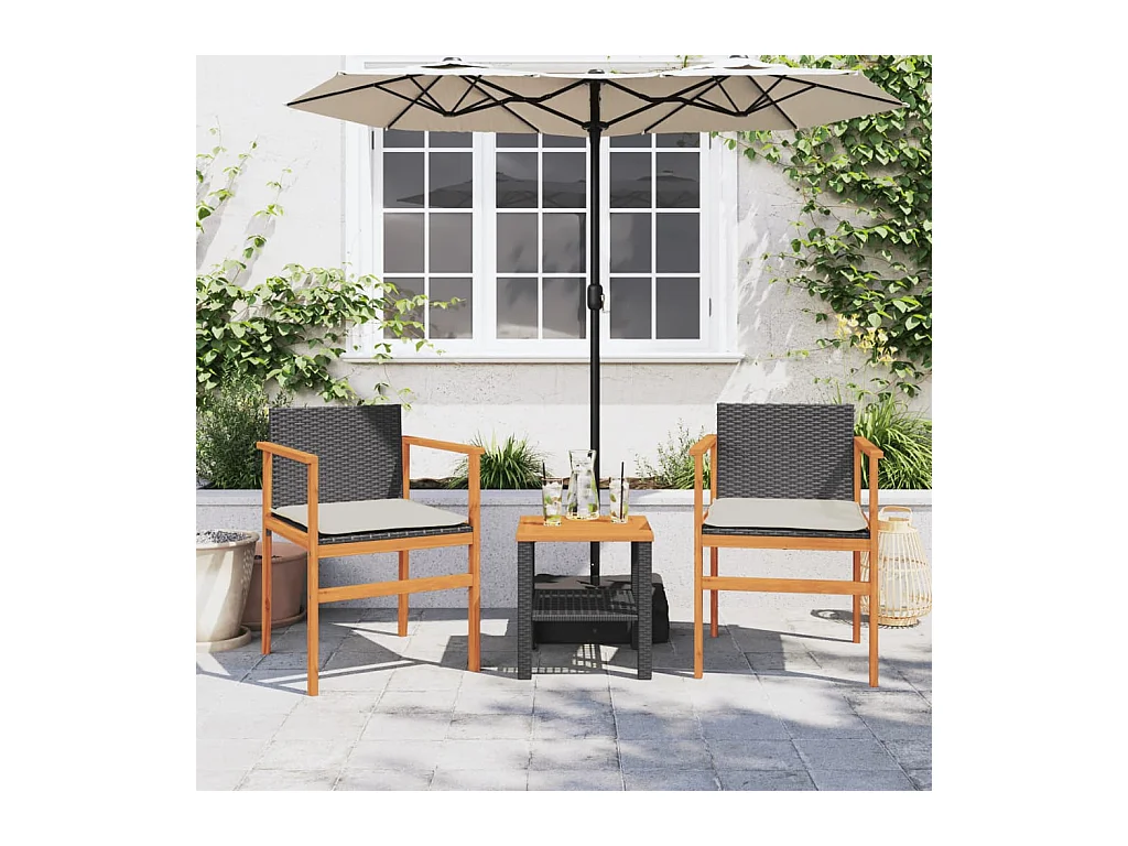 Chaises de jardin coussins lot de 2 noir résine tressée et bois