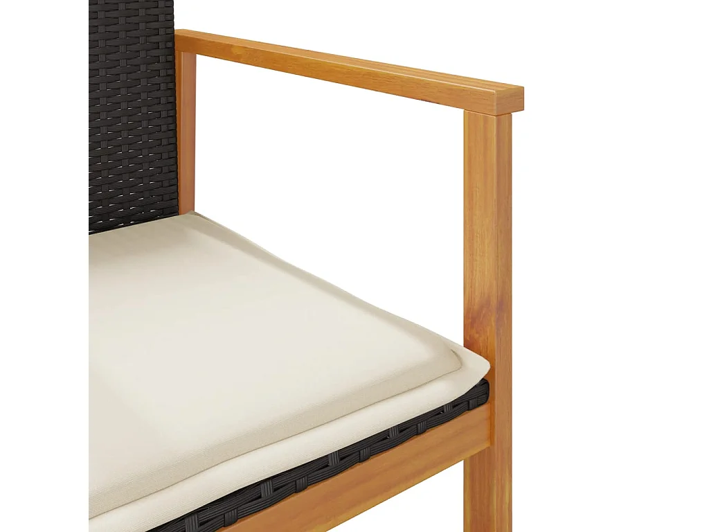 Chaises de jardin coussins lot de 2 noir résine tressée et bois