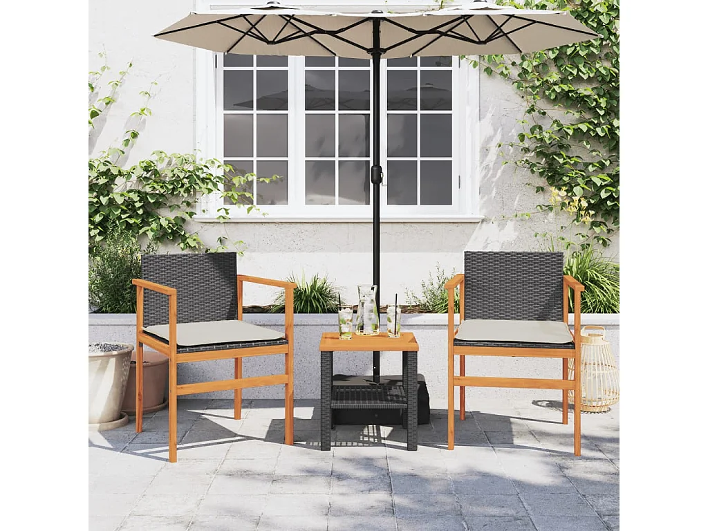 Chaises de jardin coussins lot de 2 noir résine tressée et bois