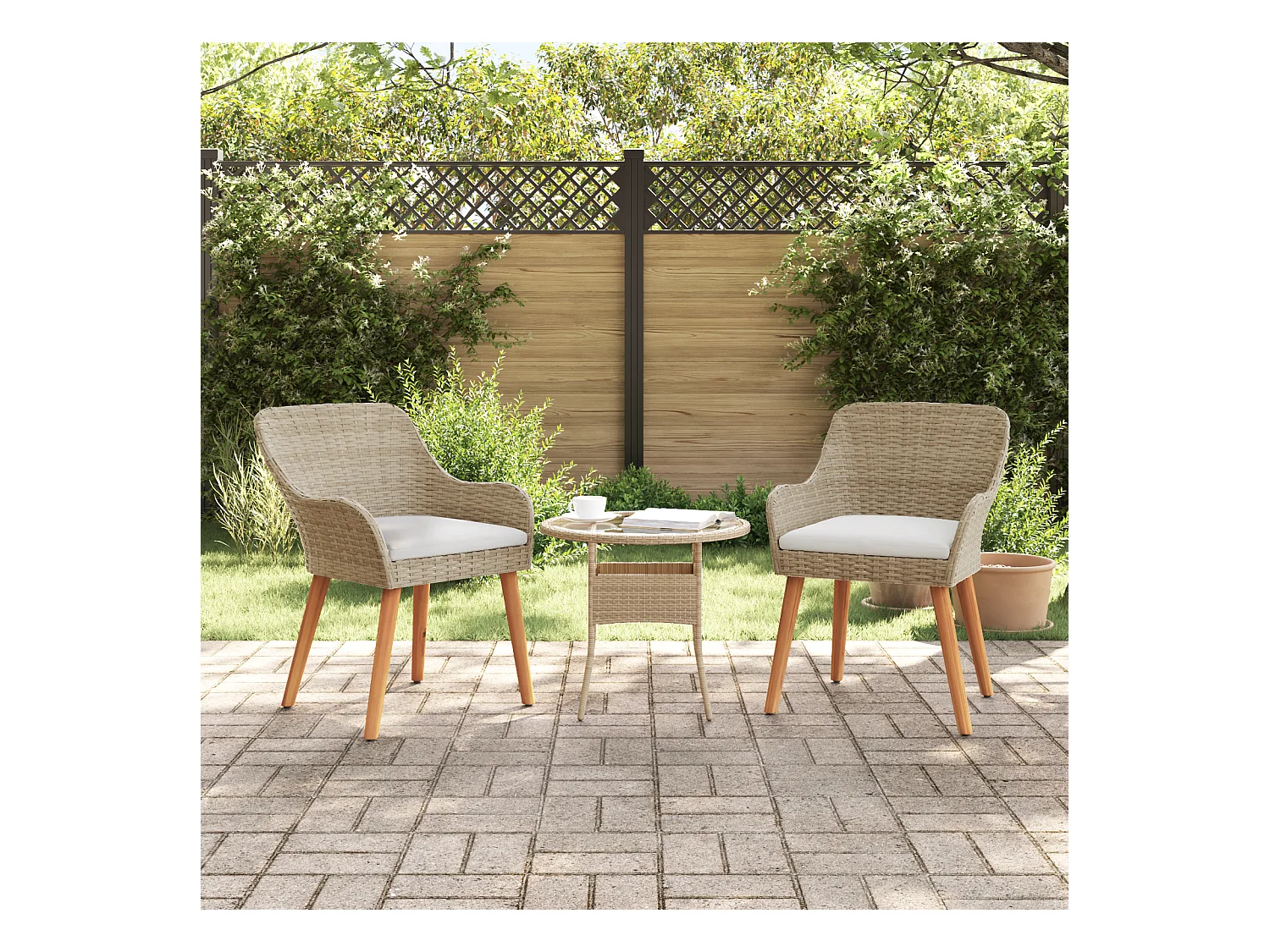 Chaises de jardin avec coussins 2 pcs Beige Poly Rattan