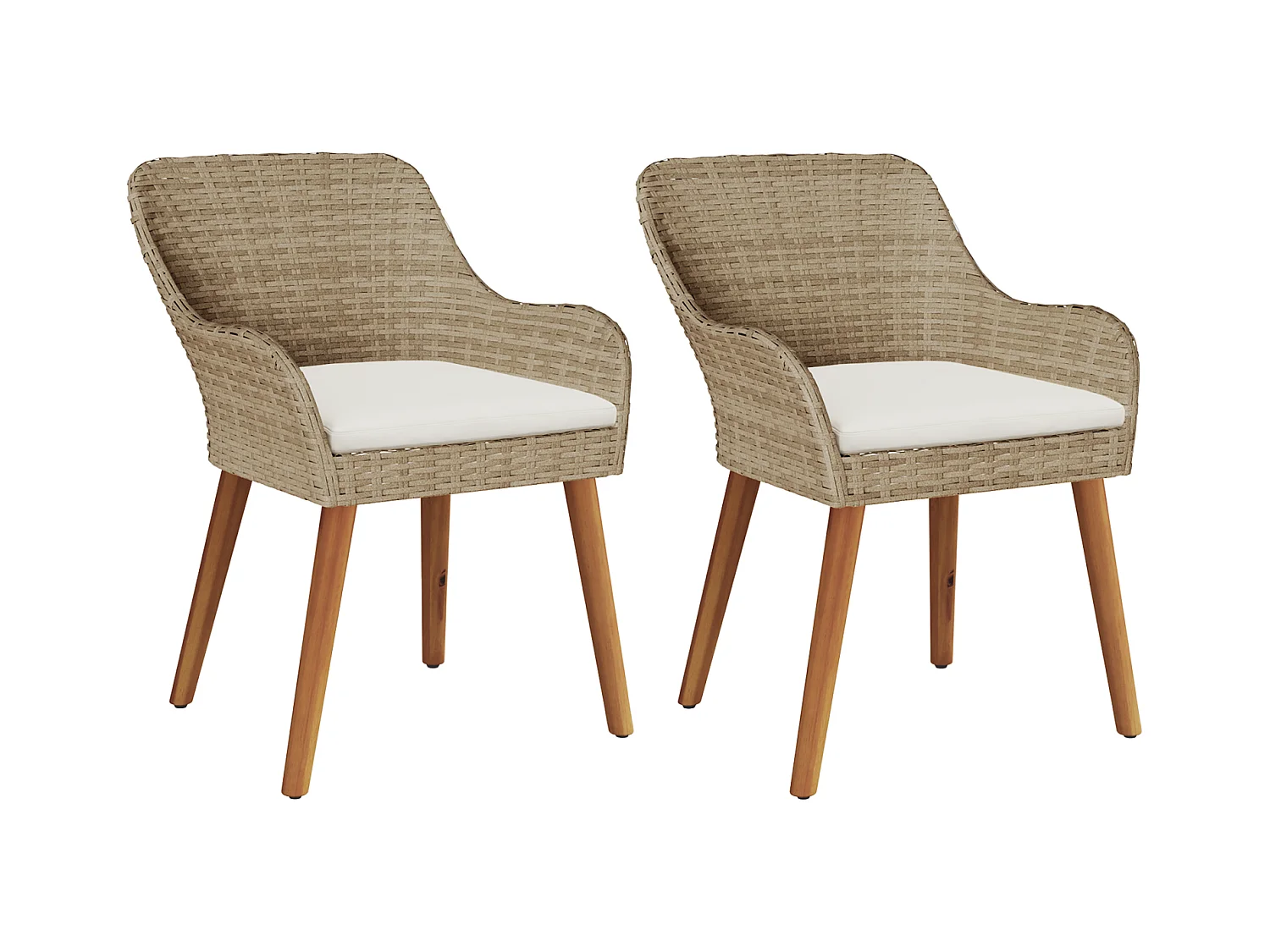 Chaises de jardin avec coussins 2 pcs Beige Poly Rattan