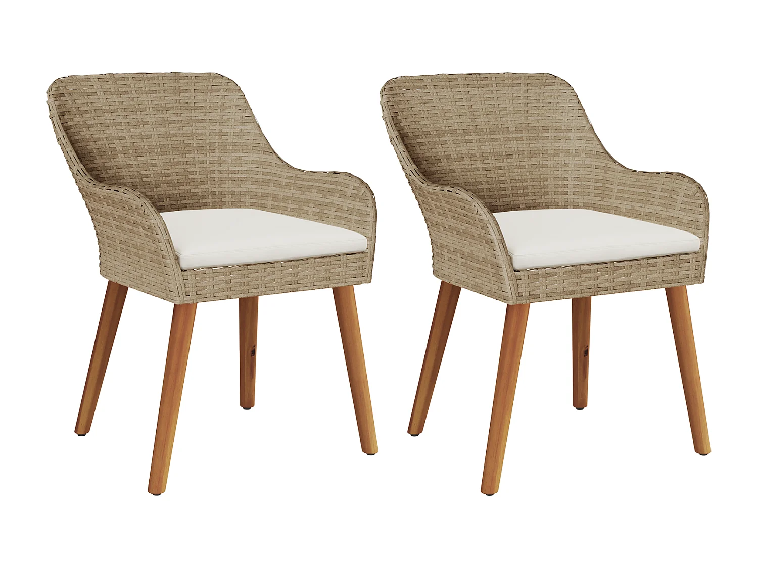 Chaises de jardin avec coussins 2 pcs Beige Poly Rattan