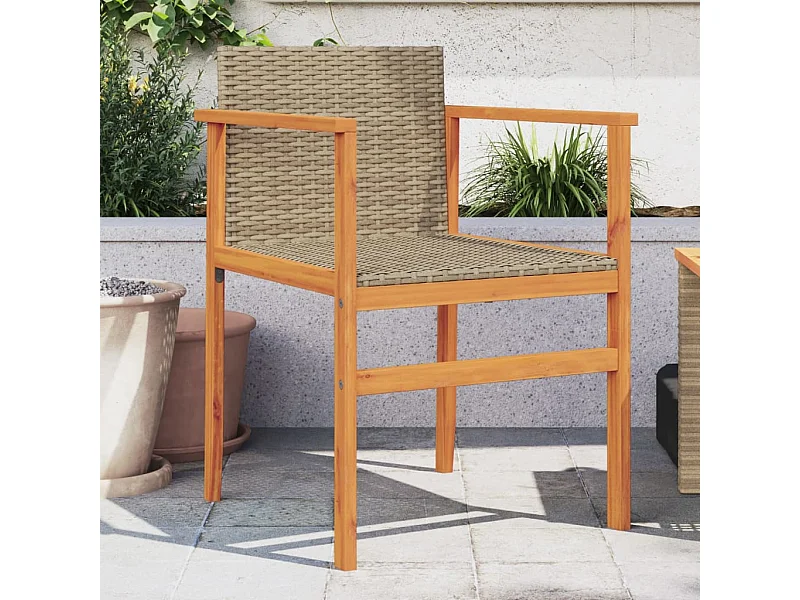 Set van 2 beige tuinstoelen, gevlochten hars en massief hout