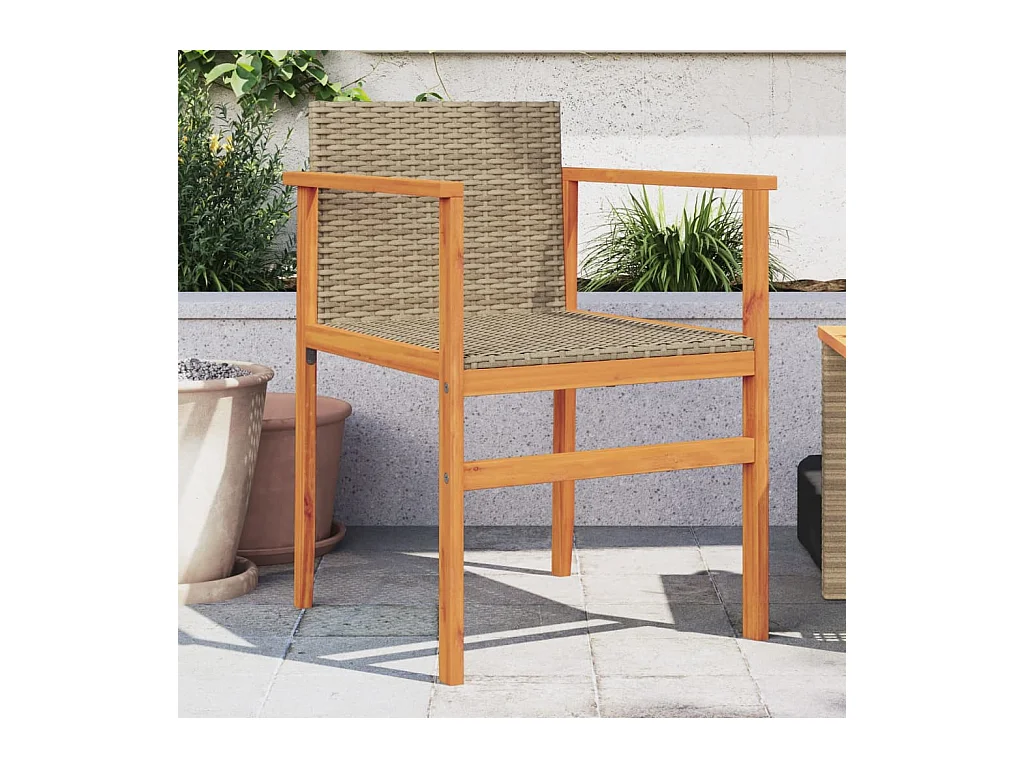Set van 2 beige tuinstoelen, gevlochten hars en massief hout