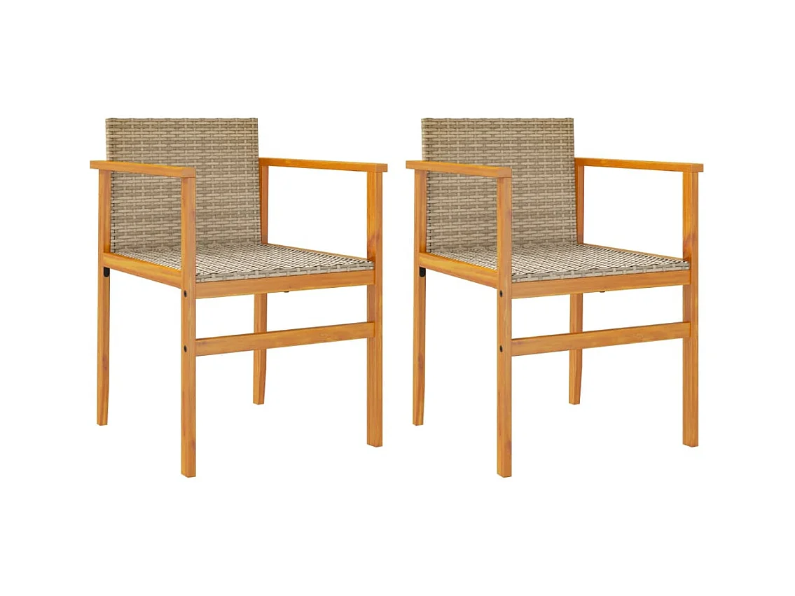 Set van 2 beige tuinstoelen, gevlochten hars en massief hout
