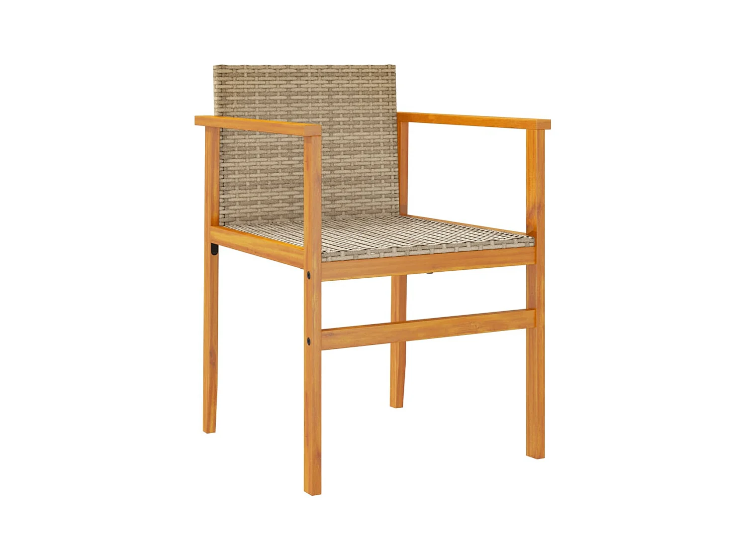 Set van 2 beige tuinstoelen, gevlochten hars en massief hout