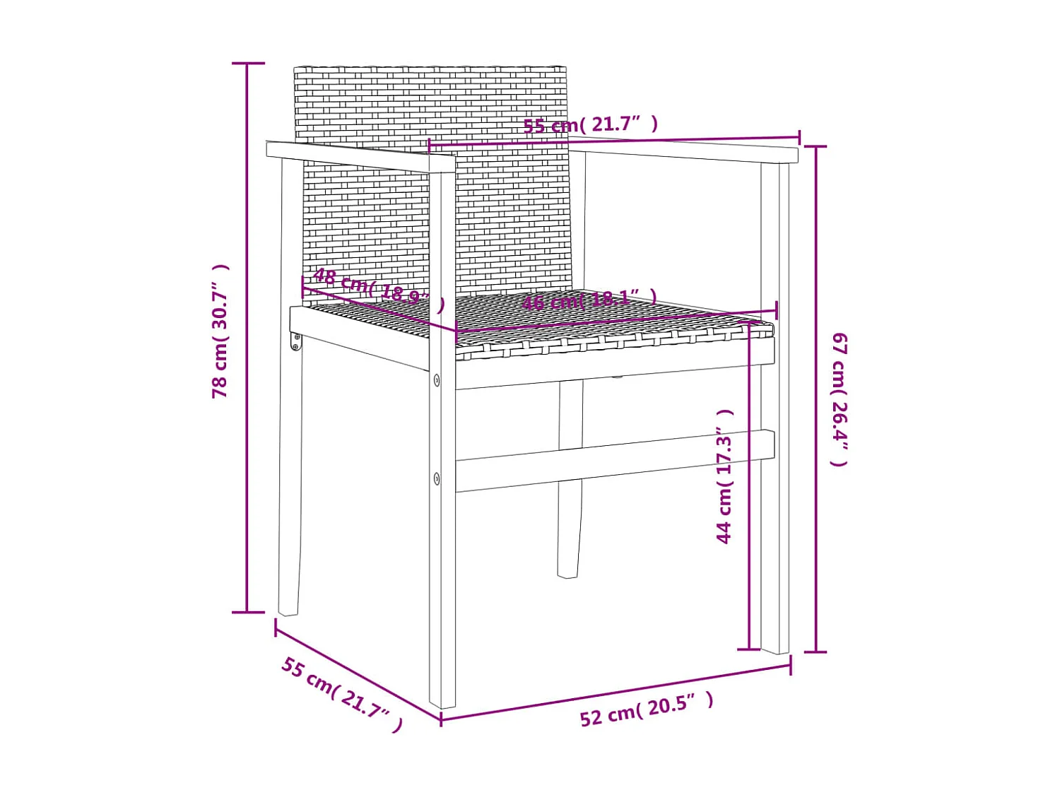 Set van 2 beige tuinstoelen, gevlochten hars en massief hout
