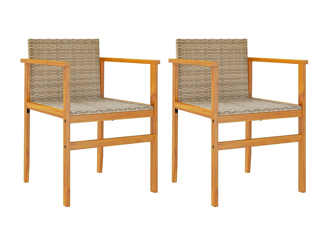 Chaises de jardin lot de 2 beige résine tressée et bois massif