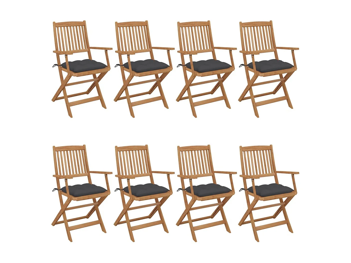 Chaises pliables de jardin lot de 8 avec coussins Bois d'acacia