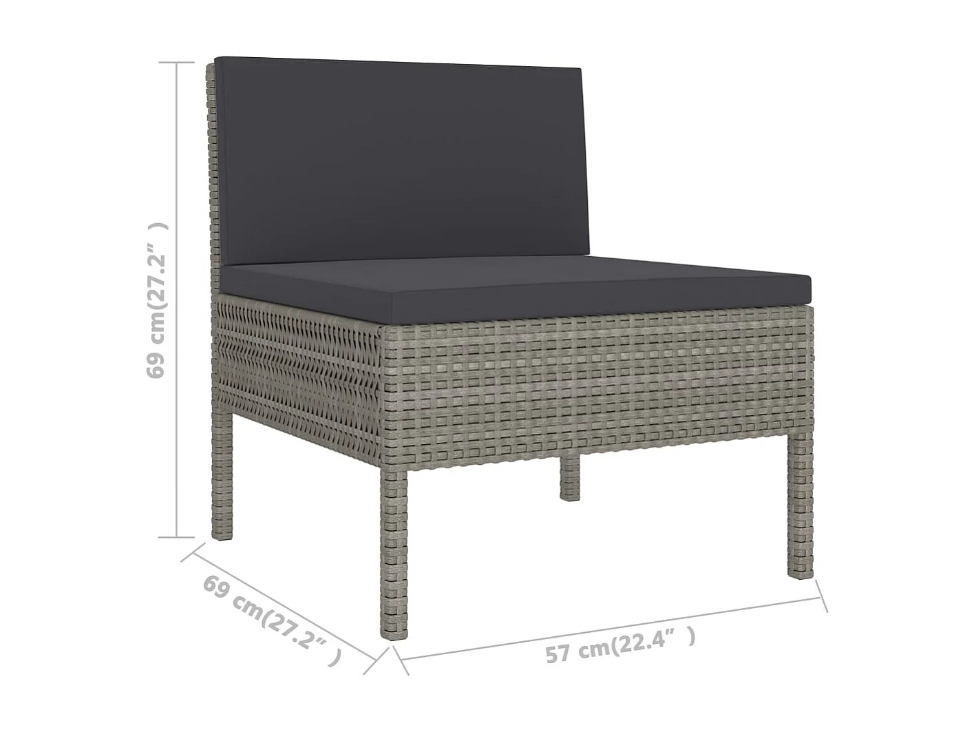 Chaises de jardin lot de 3 avec coussins Résine tressée Gris