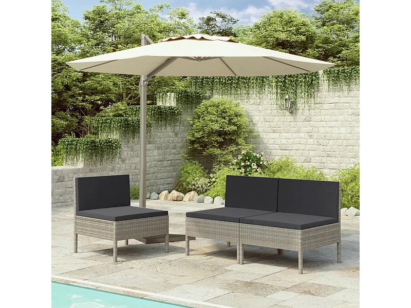 Chaises de jardin lot de 3 avec coussins Résine tressée Gris