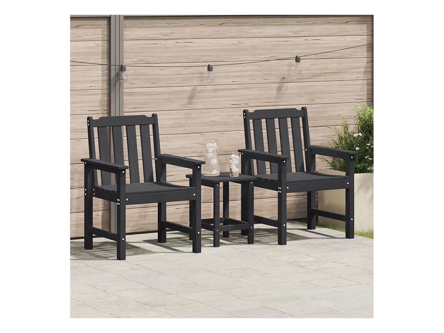 Chaises de jardin 2 pcs Noir HDPE