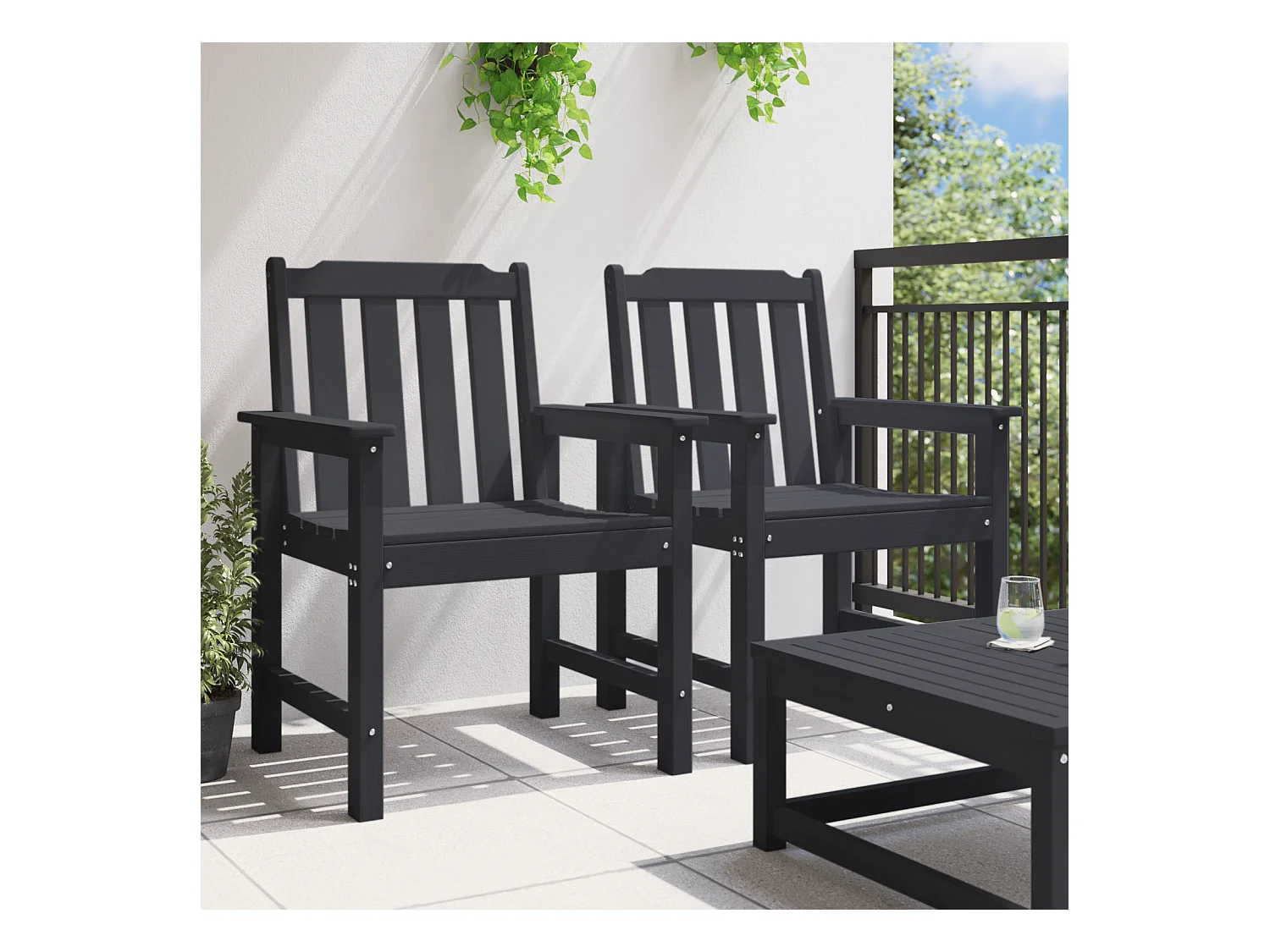 Chaises de jardin 2 pcs Noir HDPE