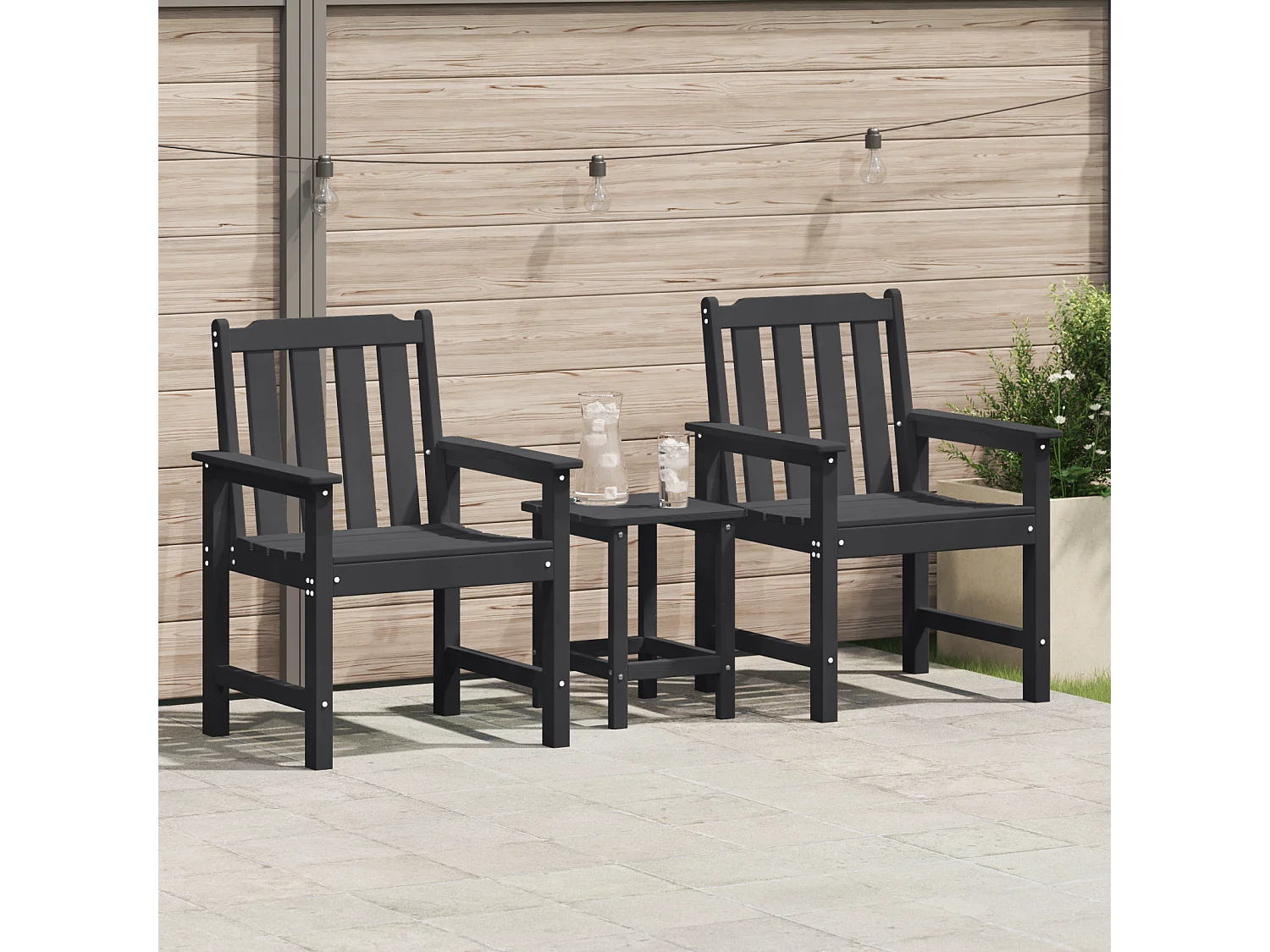 Chaises de jardin 2 pcs Noir HDPE