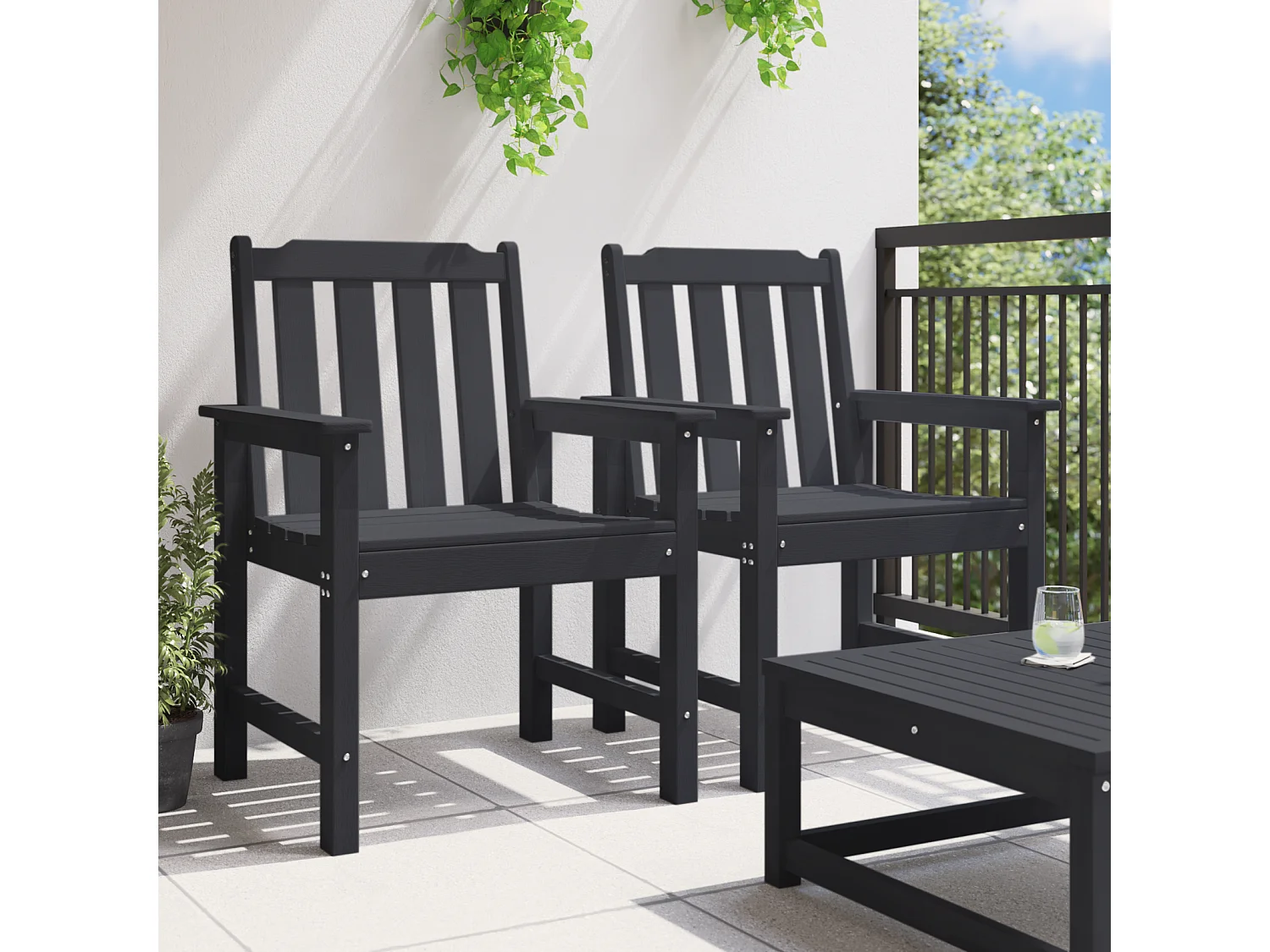 Chaises de jardin 2 pcs Noir HDPE