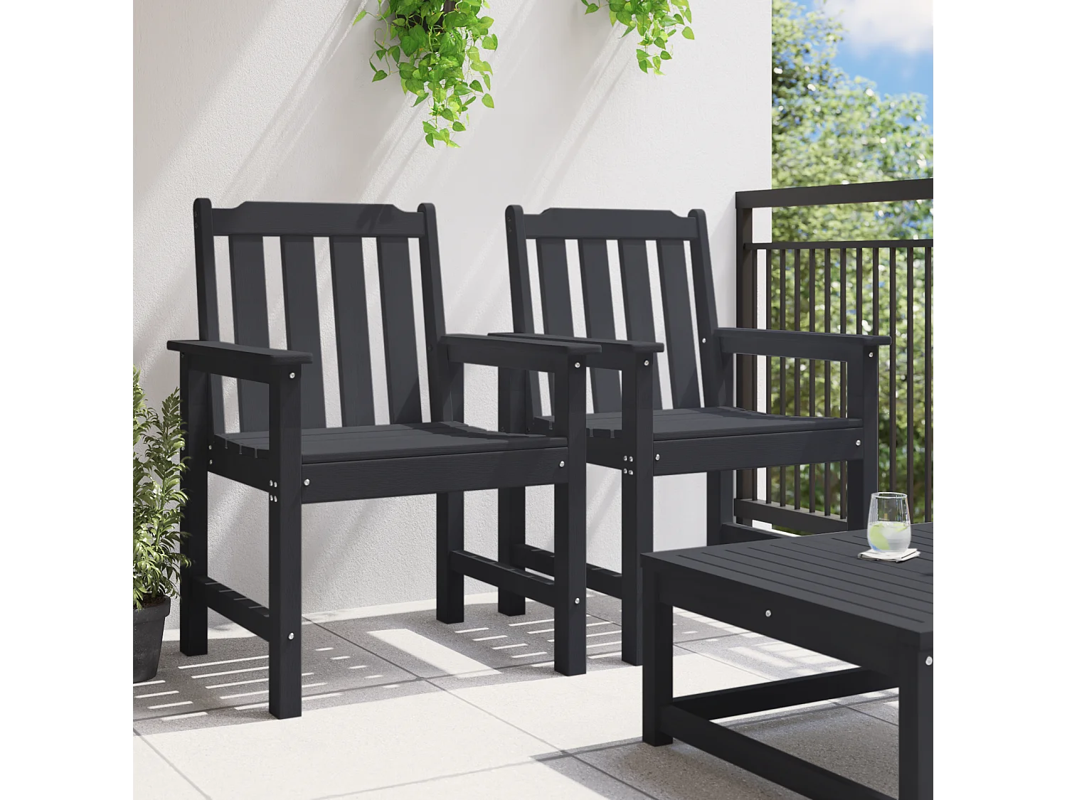 Chaises de jardin 2 pcs Noir HDPE