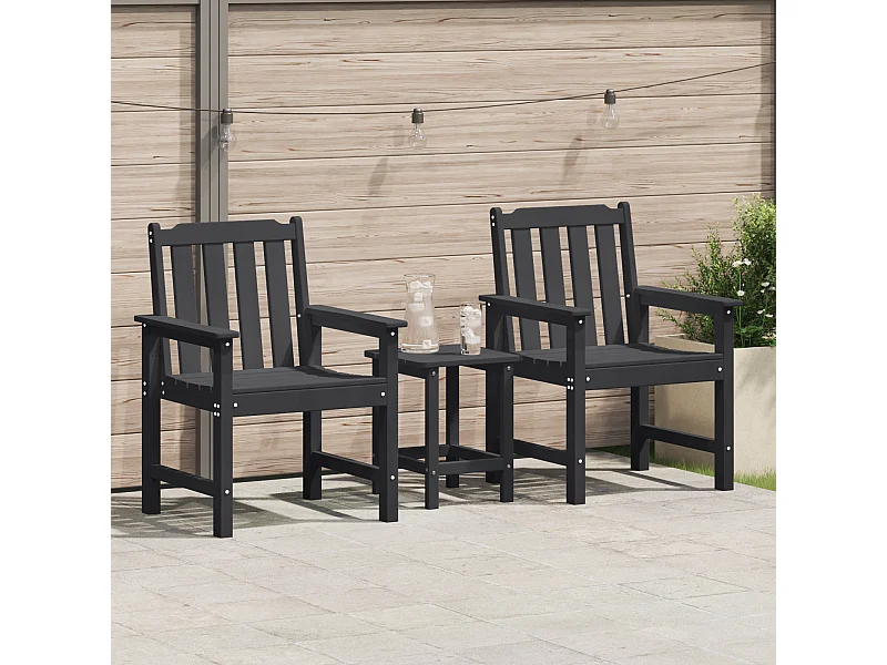 Chaises de jardin 2 pcs Noir HDPE