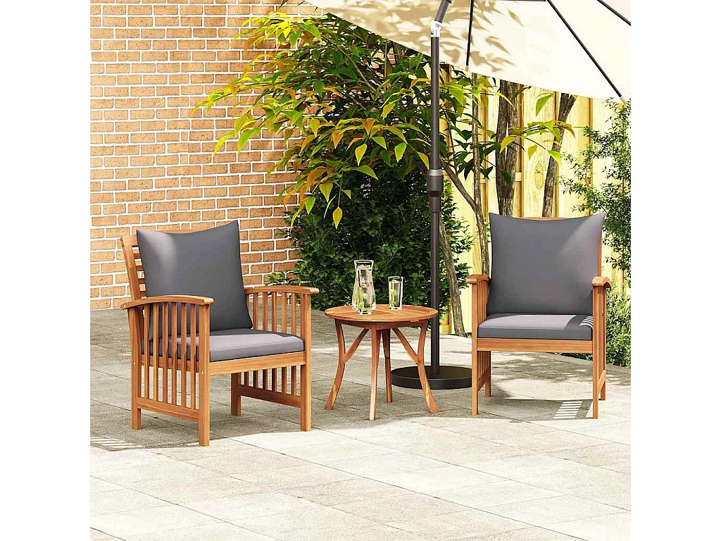 Juego de 2 sillas de jardín con cojines de madera maciza de acacia
