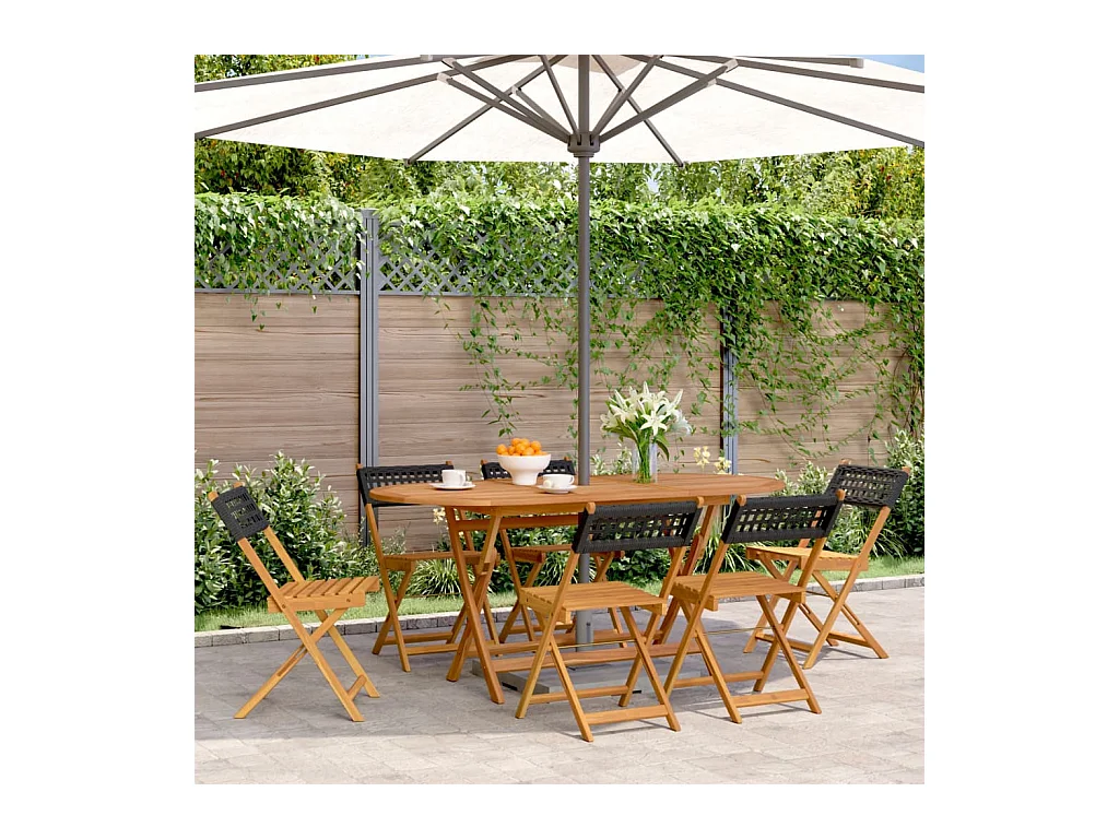 Opvouwbare tuinstoelen set van 6 zwarte polyrotan massief hout