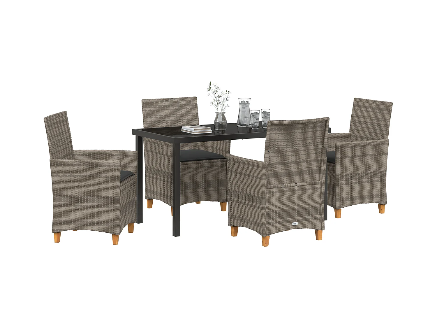 Set van 5 tuinstoelen met grijze polyrotan kussens