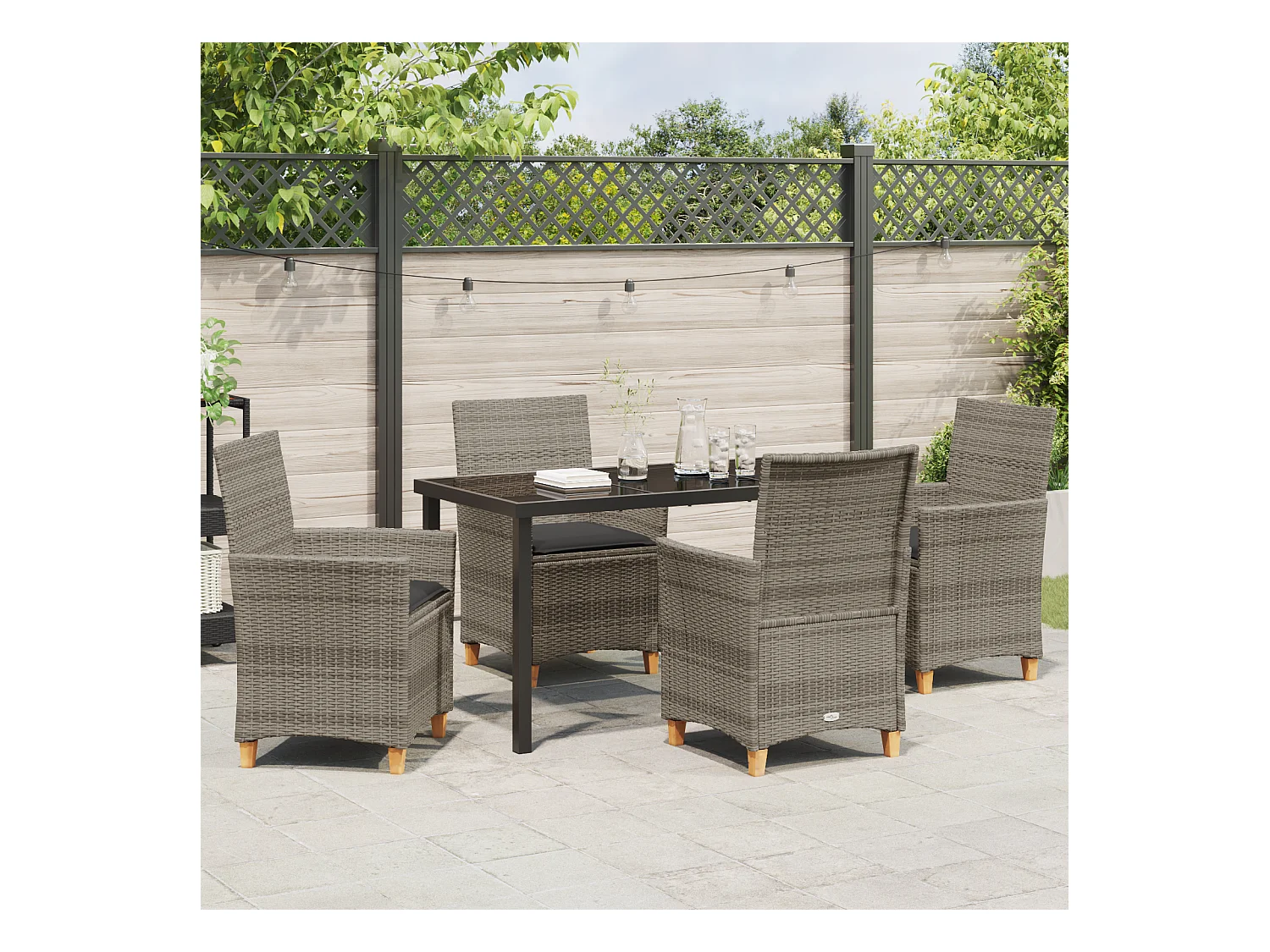 Set van 5 tuinstoelen met grijze polyrotan kussens