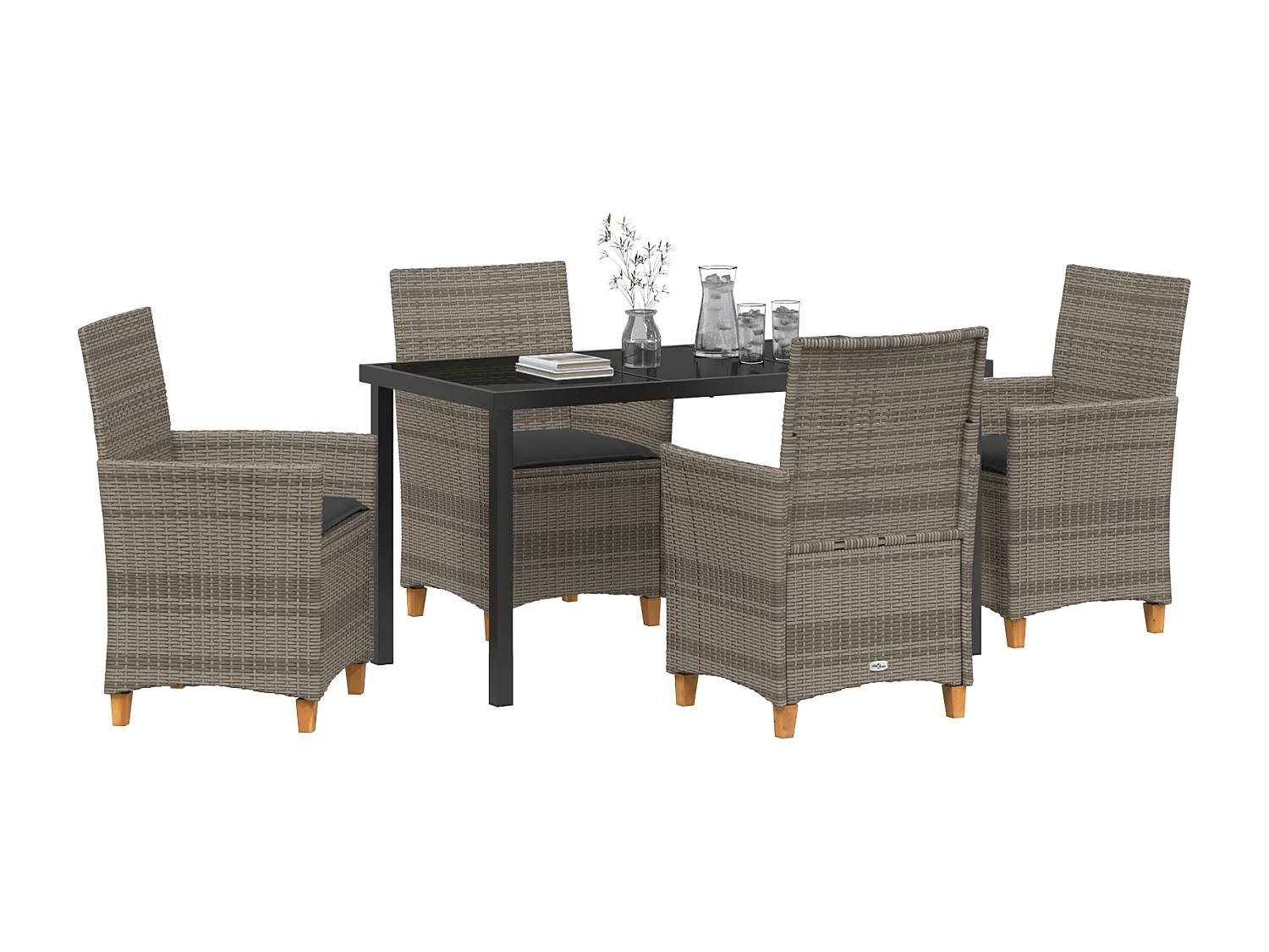 Ensemble de 5 chaises de jardin avec coussins gris en rattan poly