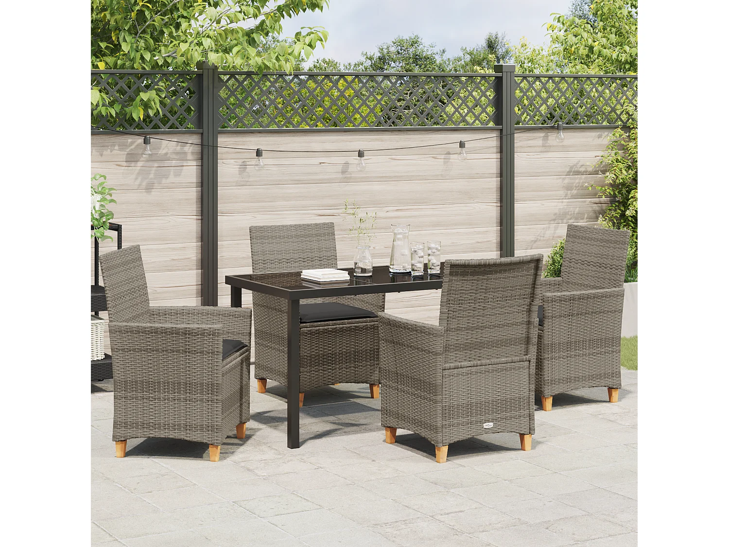Ensemble de 5 chaises de jardin avec coussins gris en rattan poly