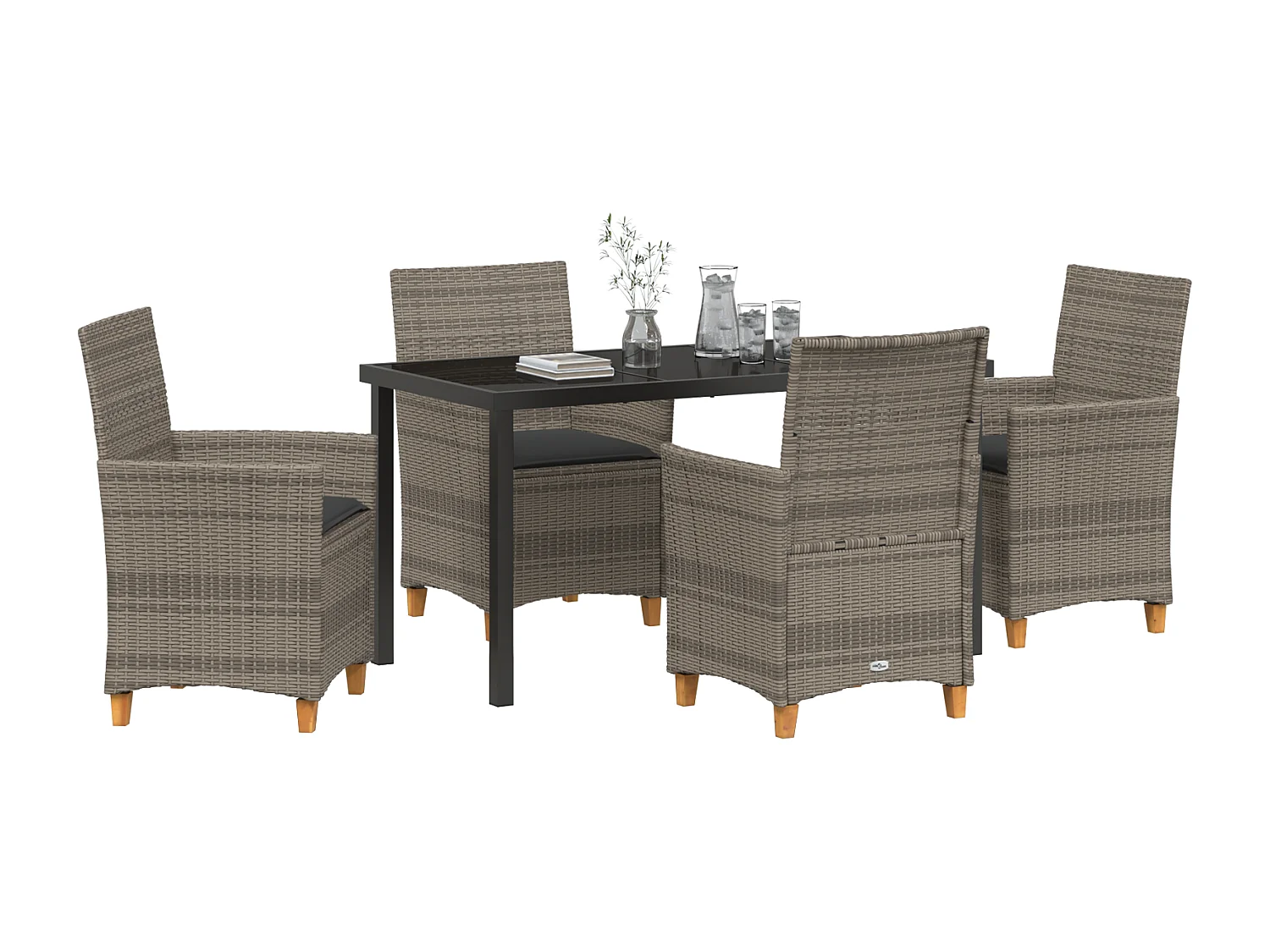 Ensemble de 5 chaises de jardin avec coussins gris en rattan poly