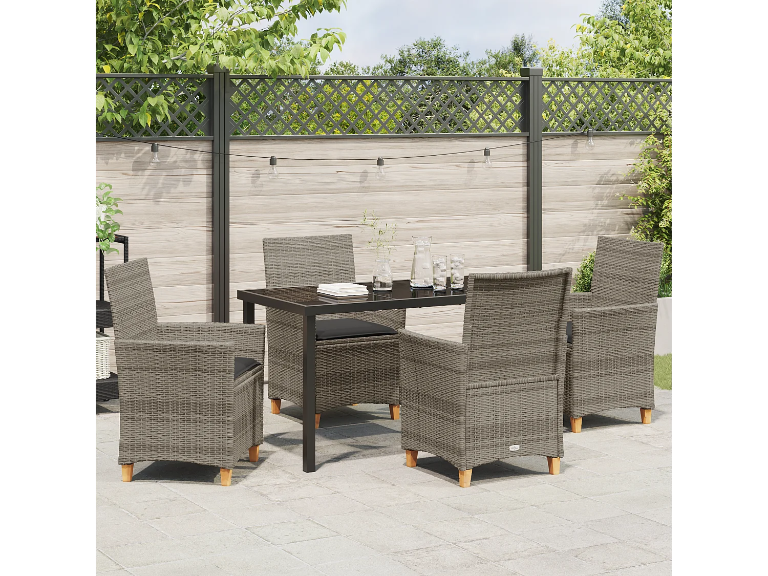 Ensemble de 5 chaises de jardin avec coussins gris en rattan poly