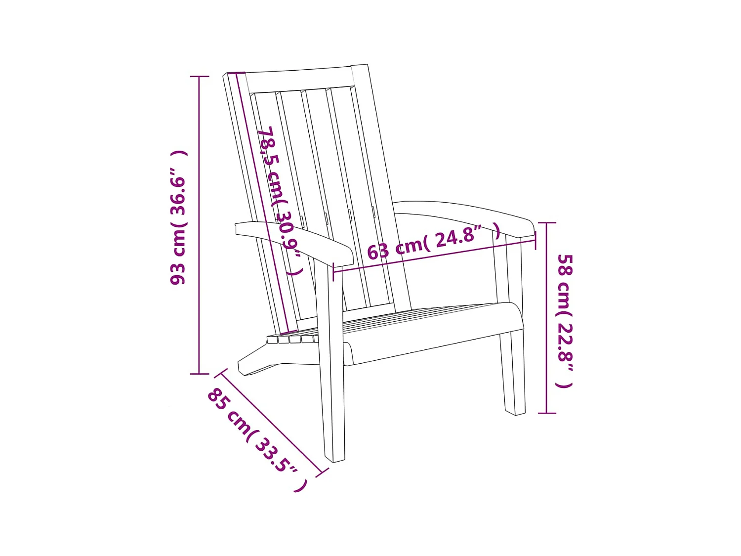 Chaise de jardin Adirondack noir polypropylène