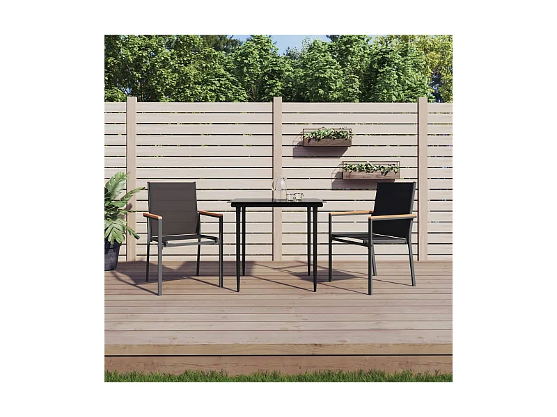 Set di 2 sedie da giardino nere 55x61,5x90cm in textilene e acciaio