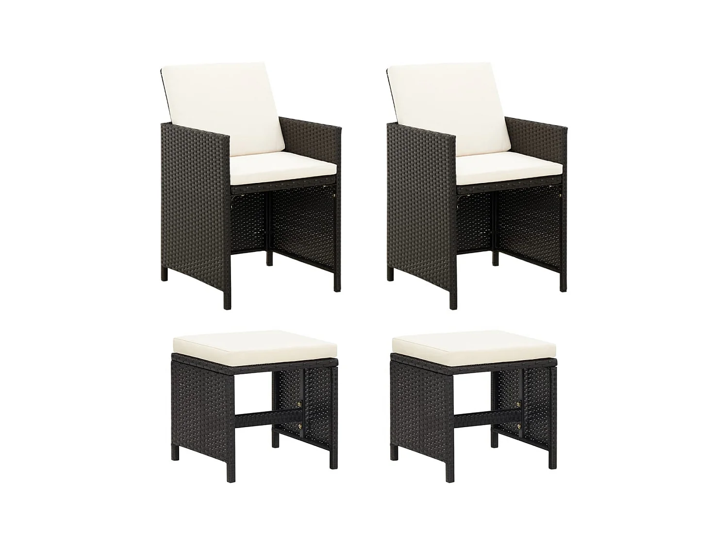 Jeu de chaise et tabouret de jardin 4 pcs Résine tressée Noir