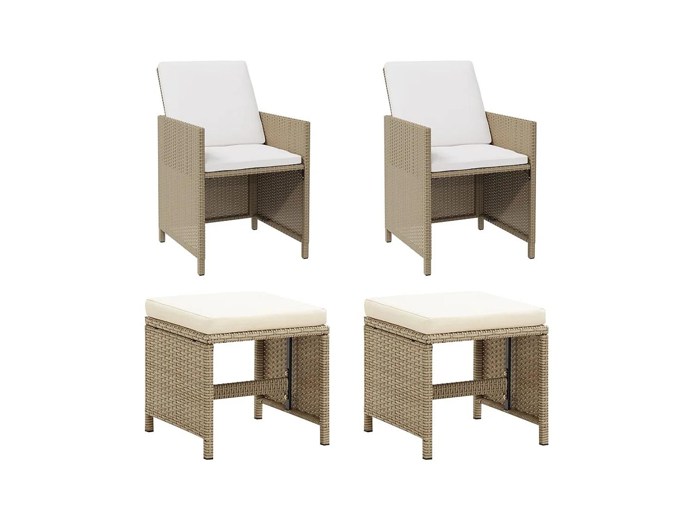 Chaises de jardin avec tabourets lot de 2 Résine tressée Beige
