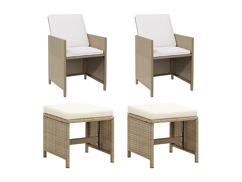 Set di 2 sedie da giardino con sgabelli in resina intrecciata beige