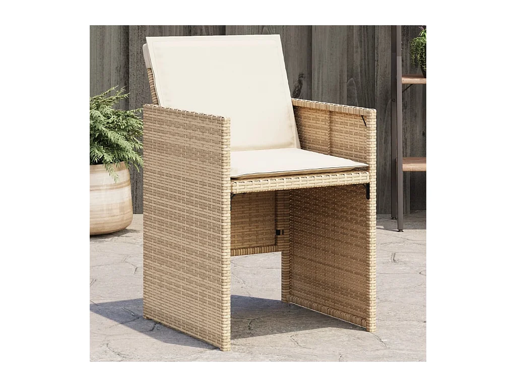 Chaises de jardin avec coussins lot de 4 beige résine tressée