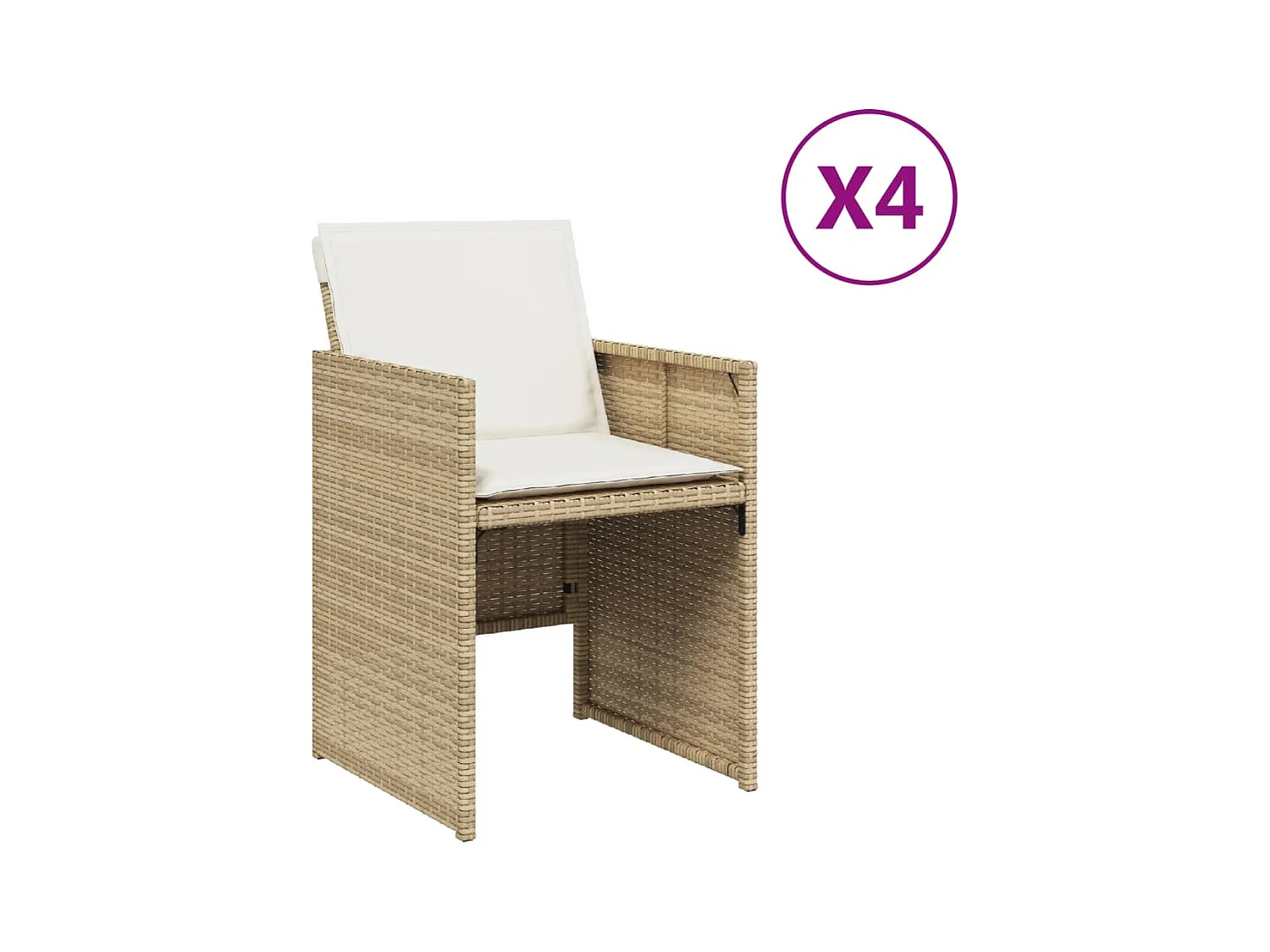 Chaises de jardin avec coussins lot de 4 beige résine tressée