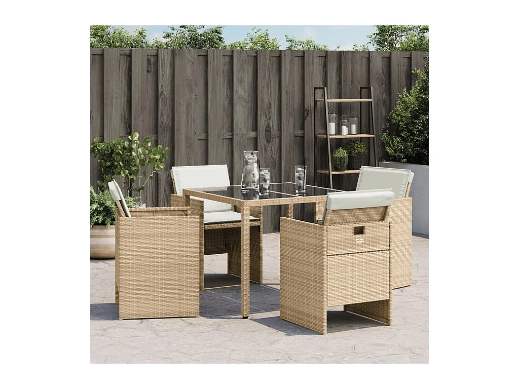Chaises de jardin avec coussins lot de 4 beige résine tressée