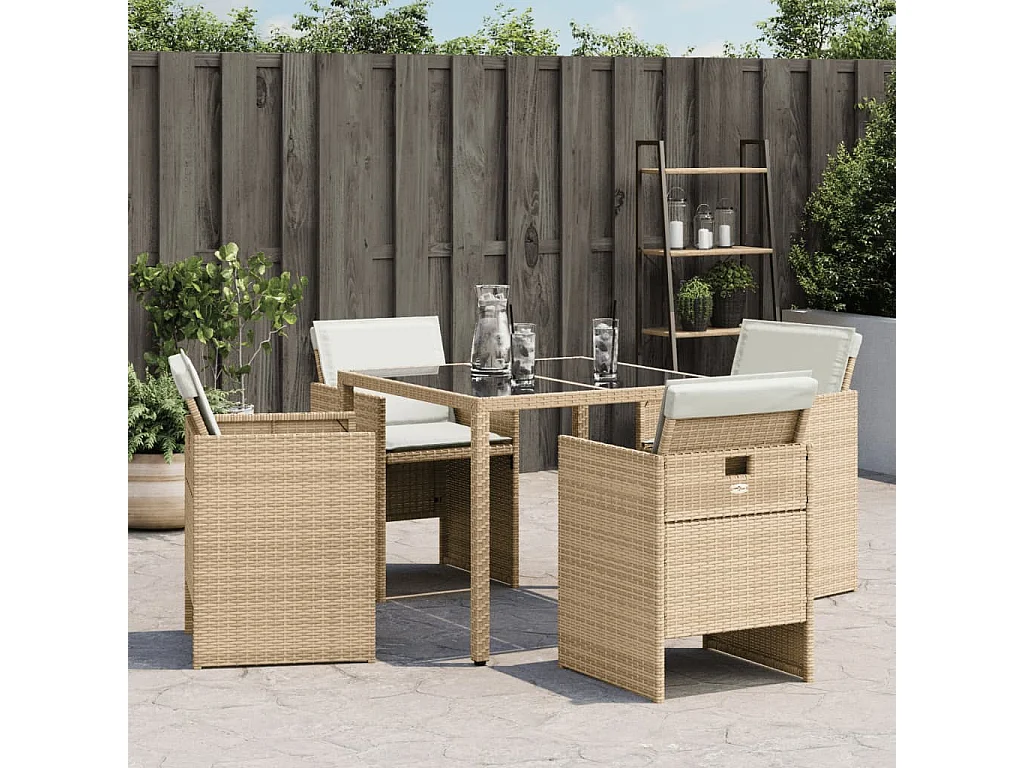 Chaises de jardin avec coussins lot de 4 beige résine tressée