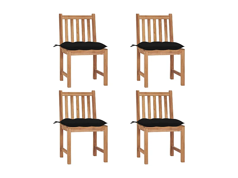 Chaises de jardin lot de 4 avec coussins Bois de teck massif
