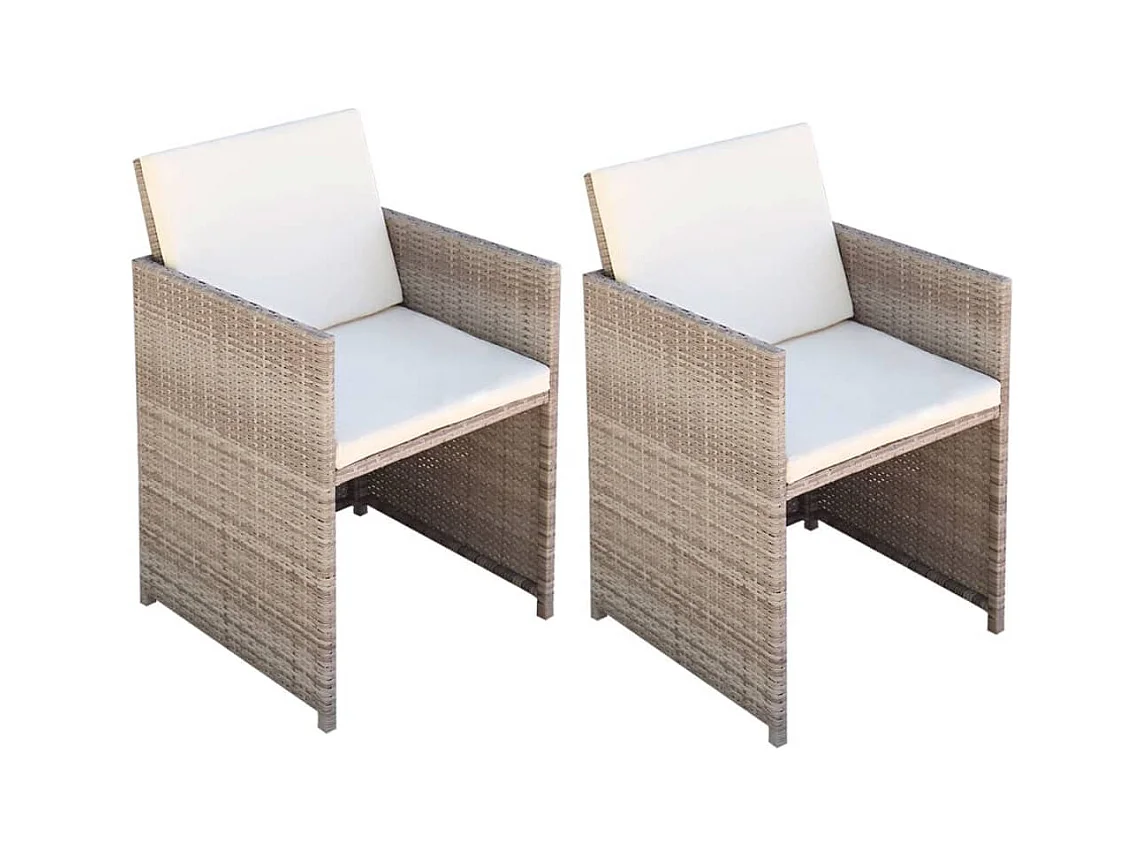 Chaises de jardin lot de 2 avec coussins Résine tressée Beige