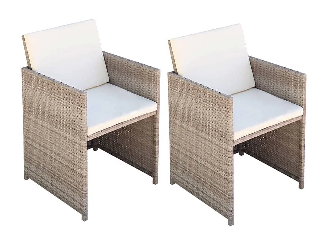Chaises de jardin lot de 2 avec coussins Résine tressée Beige