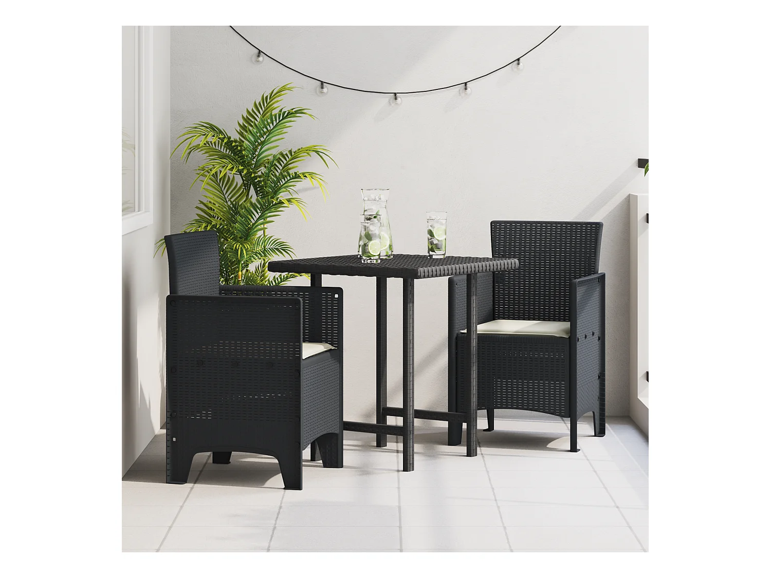 Tuinstoelen met kussens 2 stuks Antraciet Rotan Kunststof