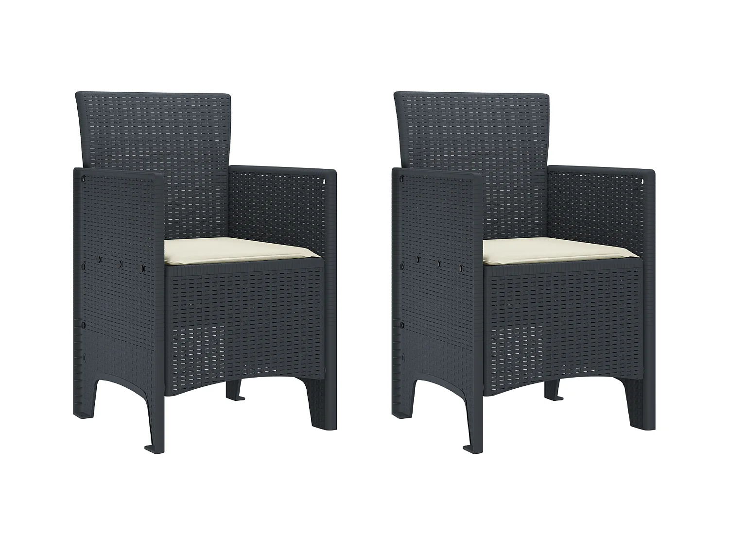 Tuinstoelen met kussens 2 stuks Antraciet Rotan Kunststof
