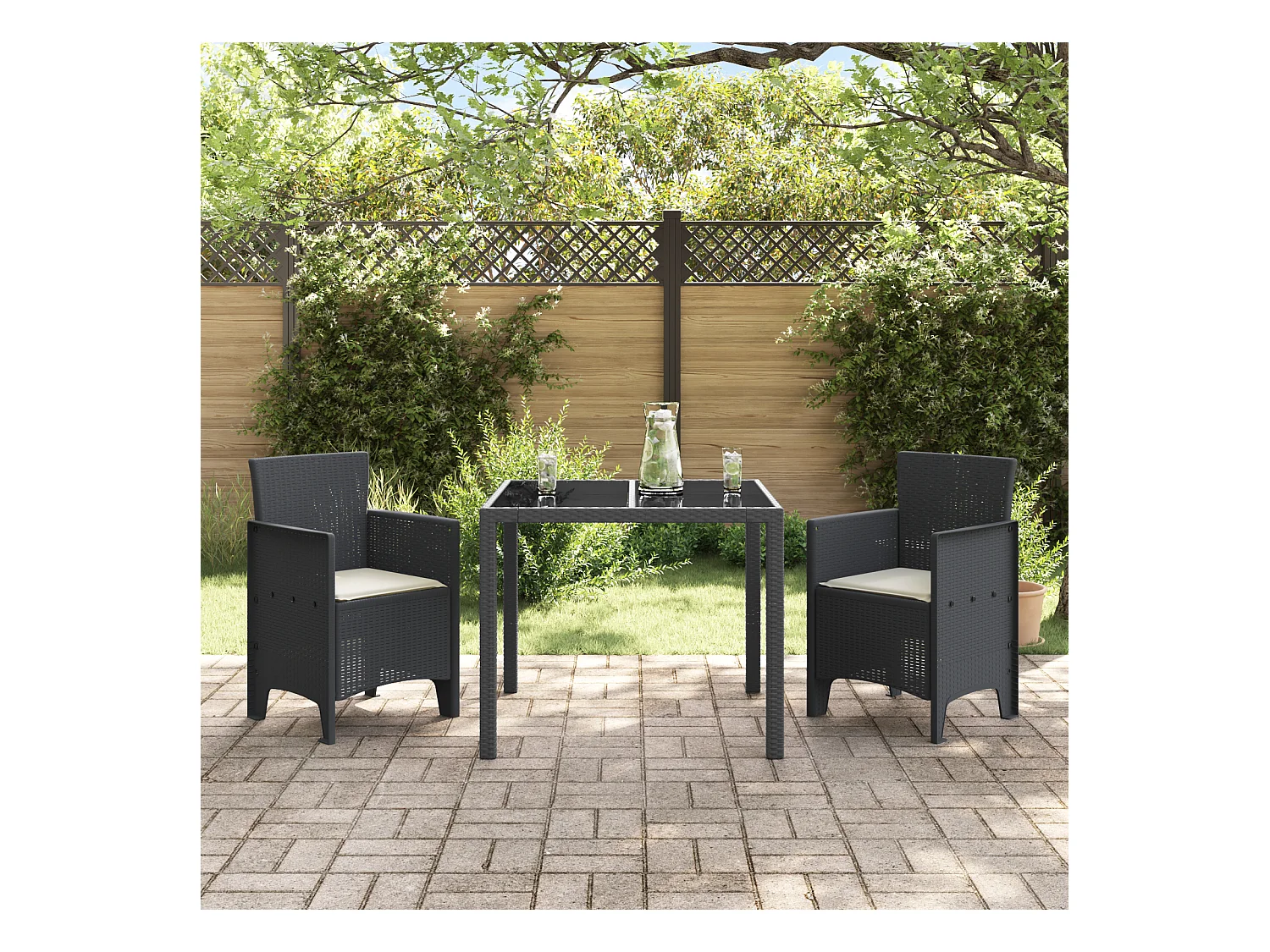 Tuinstoelen met kussens 2 stuks Antraciet Rotan Kunststof