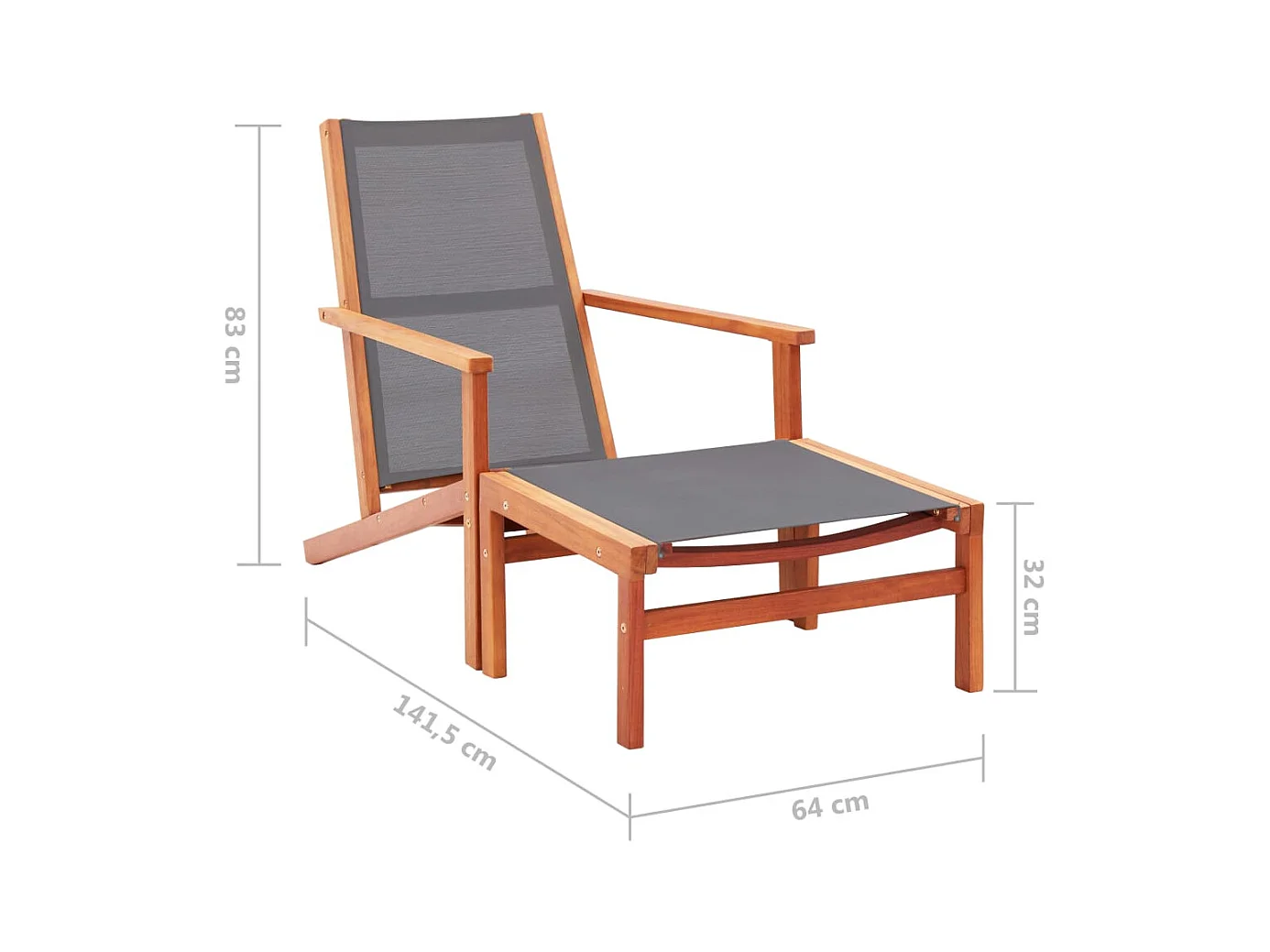 Eucalyptus Grijze en Textilene Tuinstoel en Voetenbank