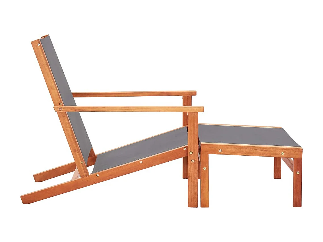 Chaise de jardin et repose-pied Gris Eucalyptus et textilène