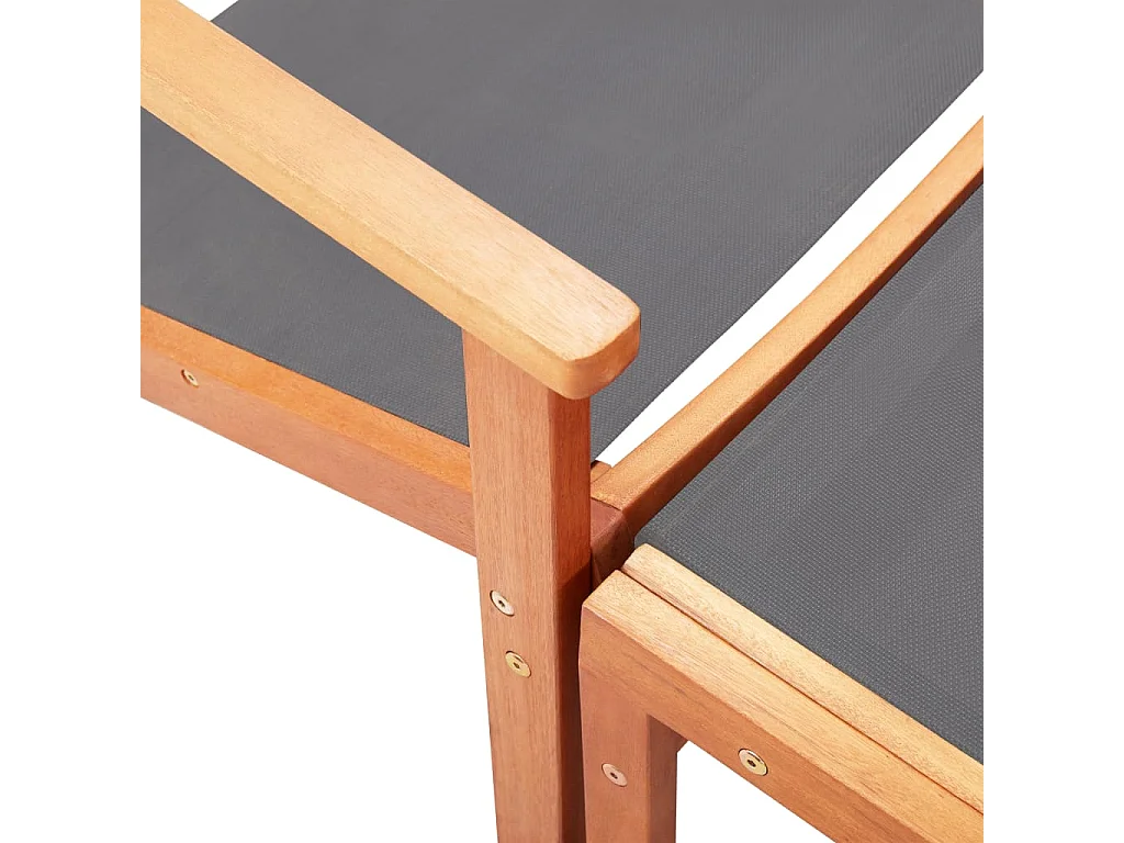 Chaise de jardin et repose-pied Gris Eucalyptus et textilène