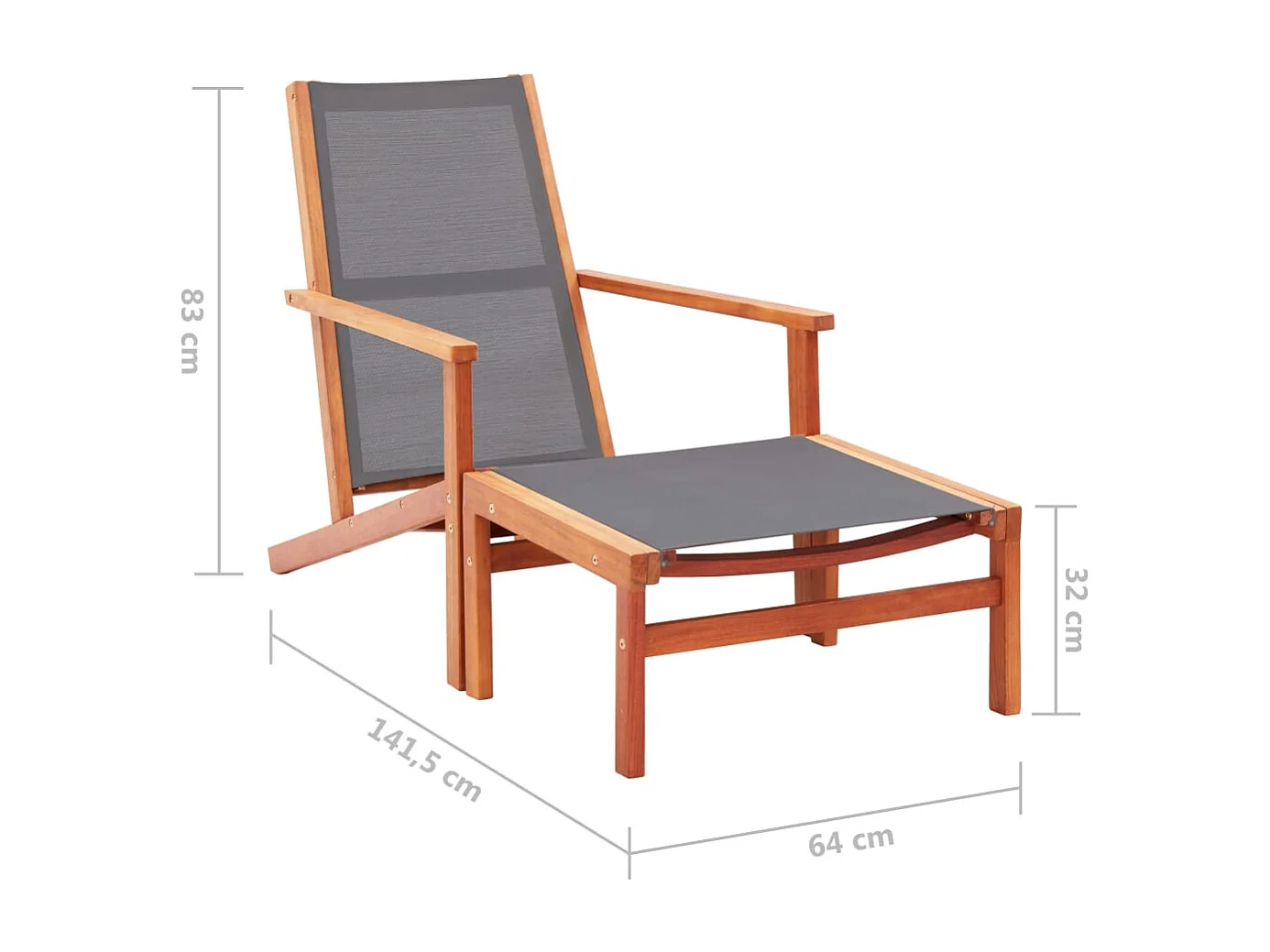 Chaise de jardin et repose-pied Gris Eucalyptus et textilène