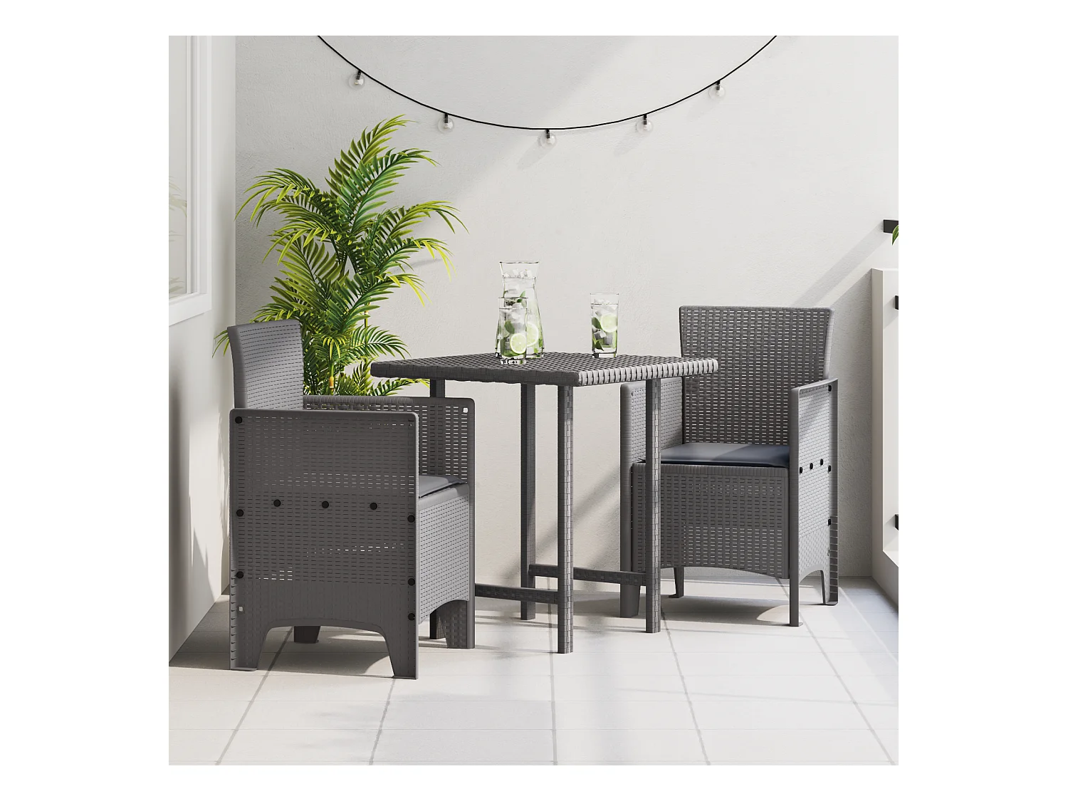 Sedie da giardino con cuscini 2 pezzi grigio chiaro in polyrattan