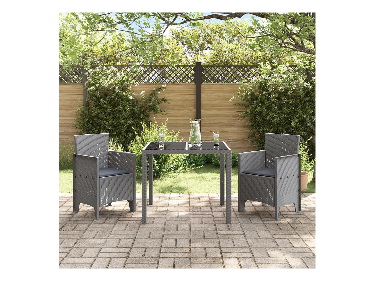 Sedie da giardino con cuscini 2 pezzi grigio chiaro in polyrattan